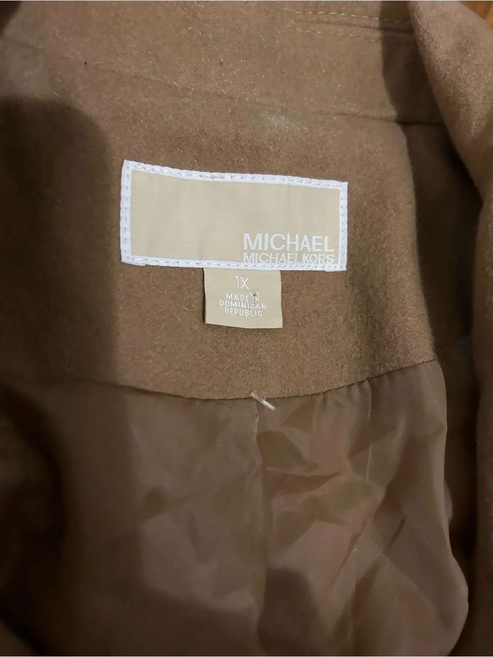 Like New! Michael Kors Camel Wool Belted Pea Trench Coat Tan 1X - Picture 2 of 8